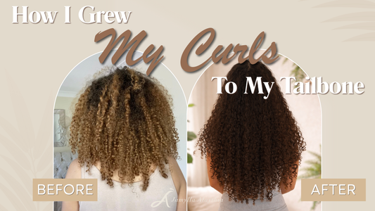 Before and after shot of curly hair shoulder length to waist length